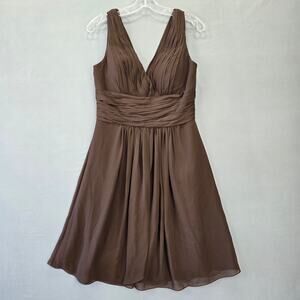Bill Levkoff Brown Sundress Preppy Formal Pleats V-Neck Sleeveless Women Size 10